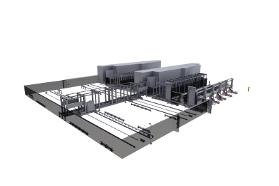 Flexbile manufacturing system (FMS) for vertical pallets and heavy loads.